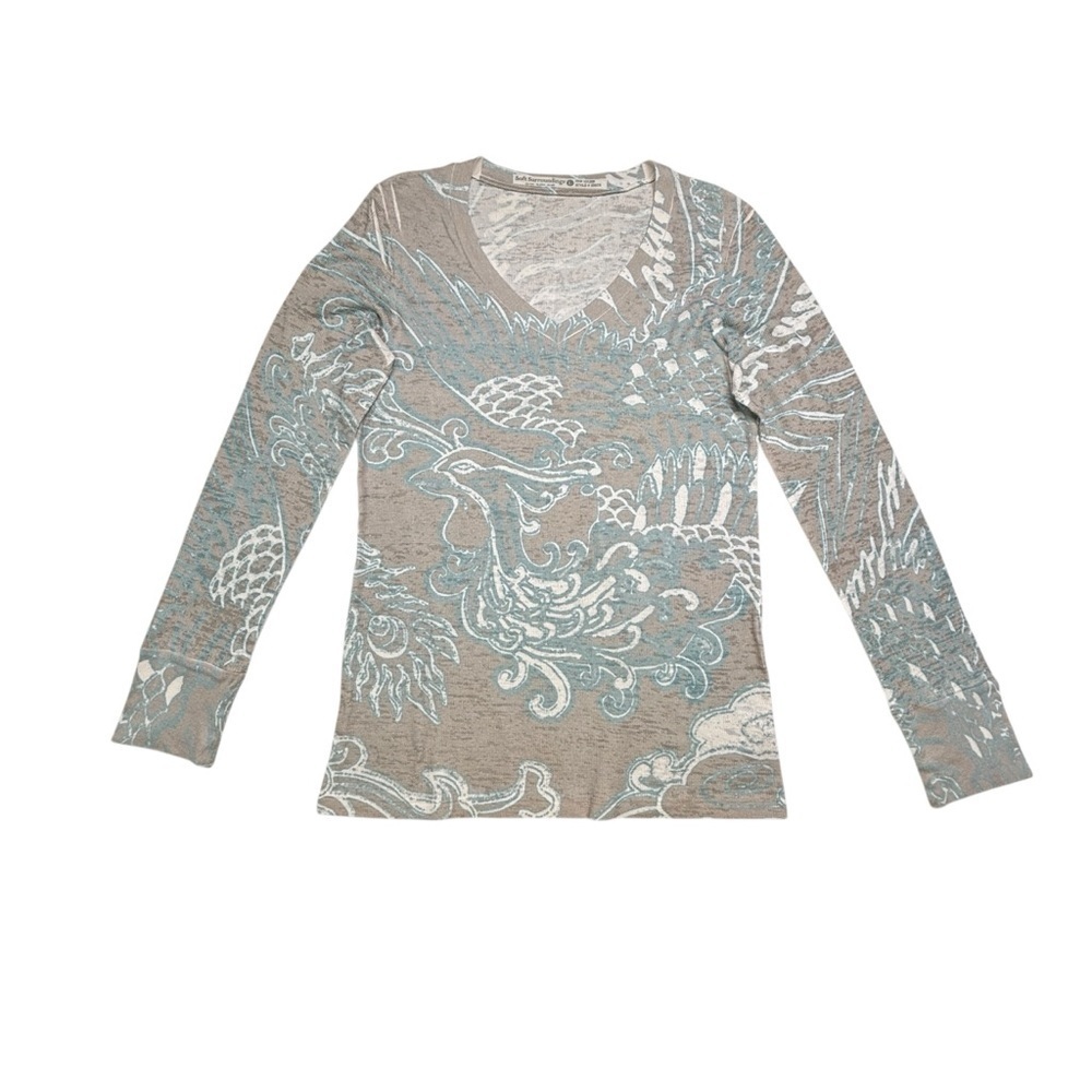 Soft Surroundings Women Waffle Knit Thermal Long Sleeve Blue Peacock Large